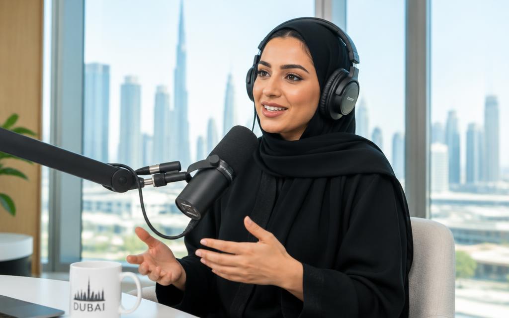 Business owner recording an audio ad
