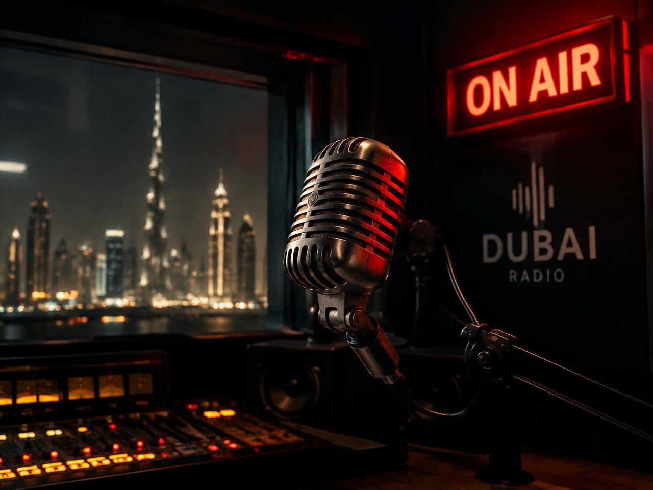Radio studio microphone on air